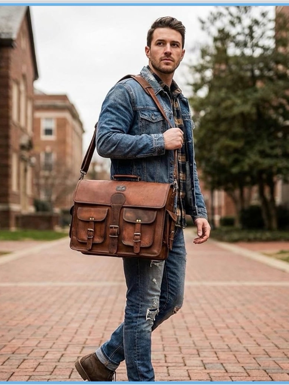 Cuero-Men's Brown Leather Messenger Bag - Classic Briefcase Style-EUC